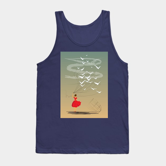 Girl and Birds Tank Top by CatCoconut-Art